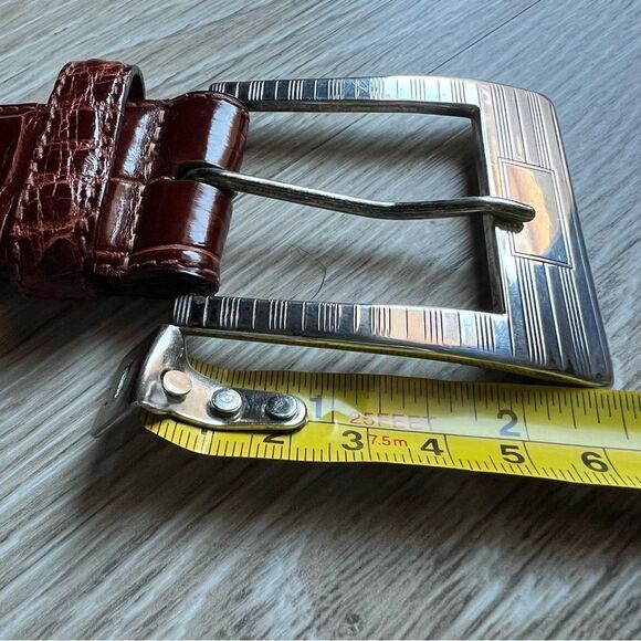 Ralph Lauren Alligator Mahogany Brown Sterling Silver Wide Belt Size 28 - Picture 8 of 14